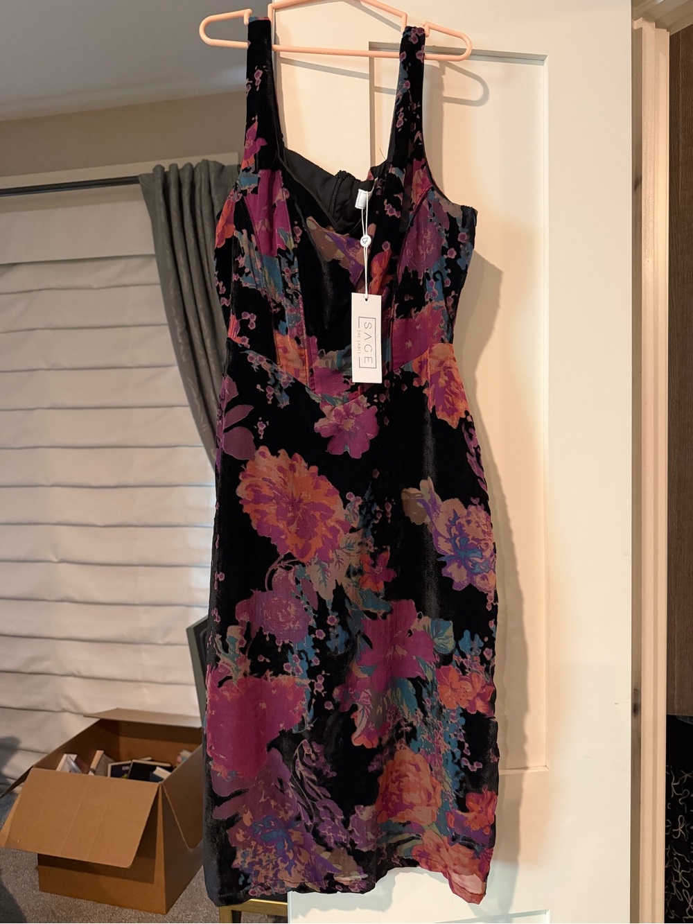 Sage Floral Velvet Slip Dress in Black and Plum